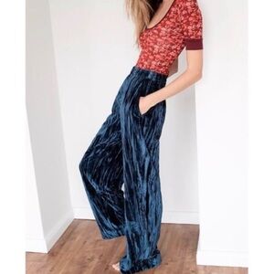 Free People Deep Blue Velvet Wide Leg Hi Rise Pants Size 4